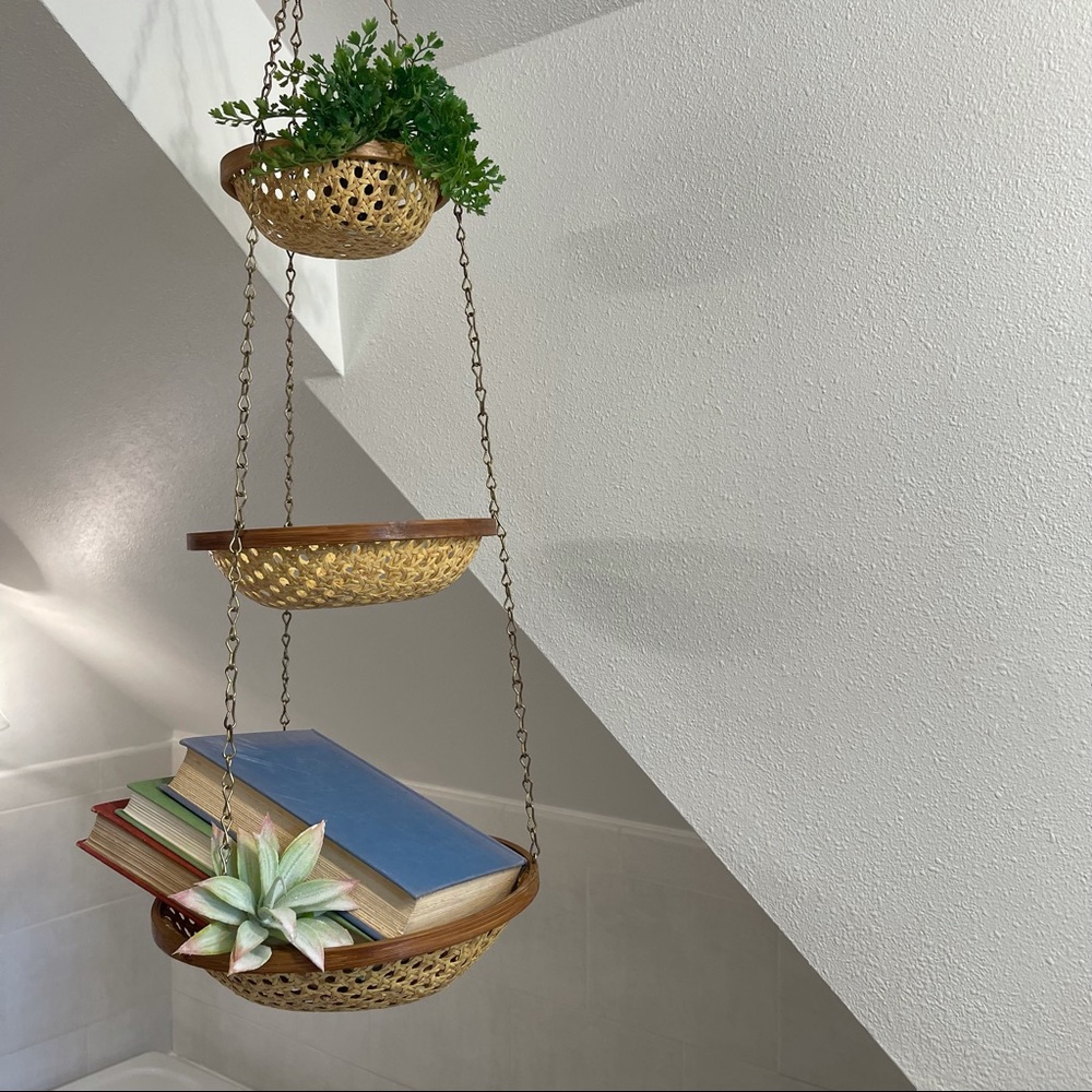 Vintage Hanging 3-Tiered Cane Baskets